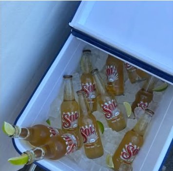 Kølekasse med øl og lime på is